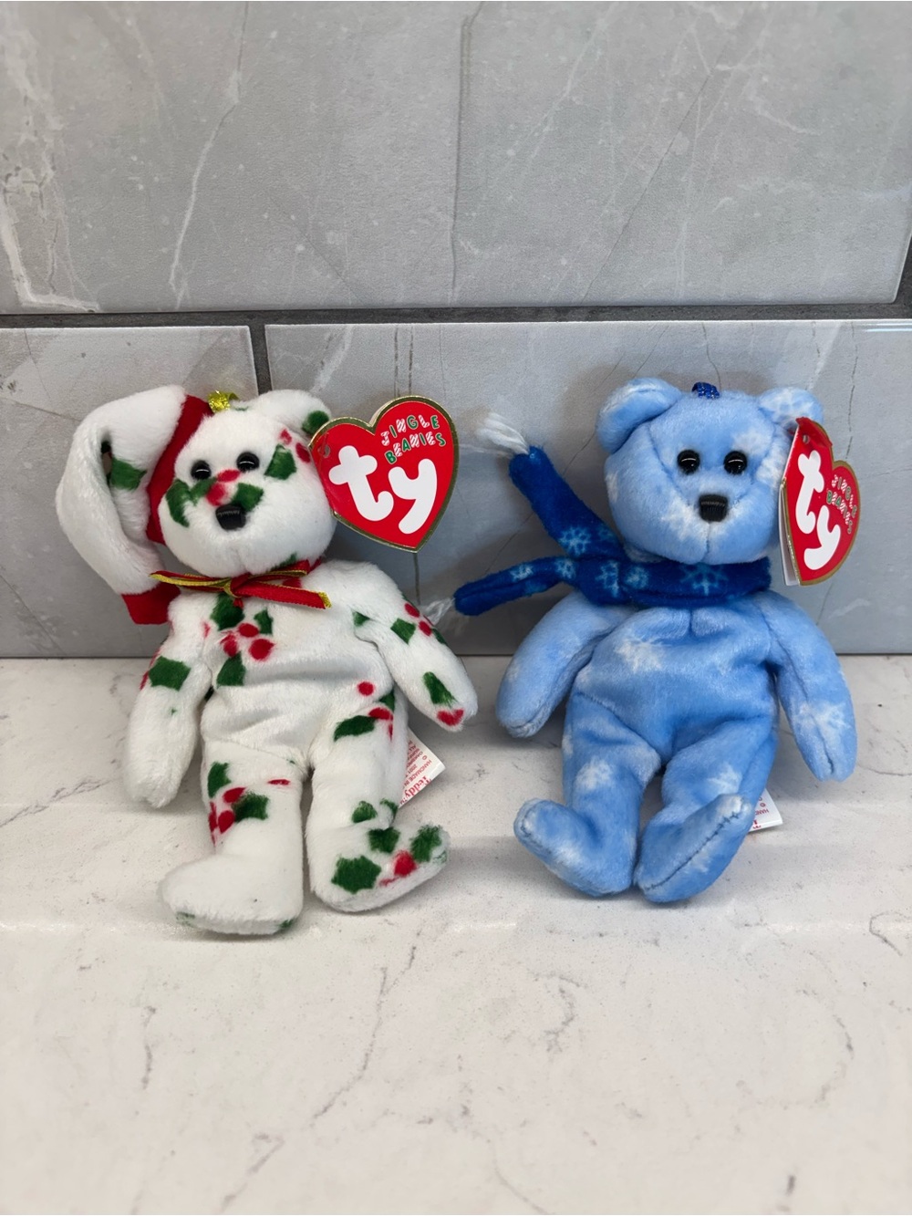 Vintage TY Jingle Beanies Holiday Bear Plush 1998 & 1999 Christmas